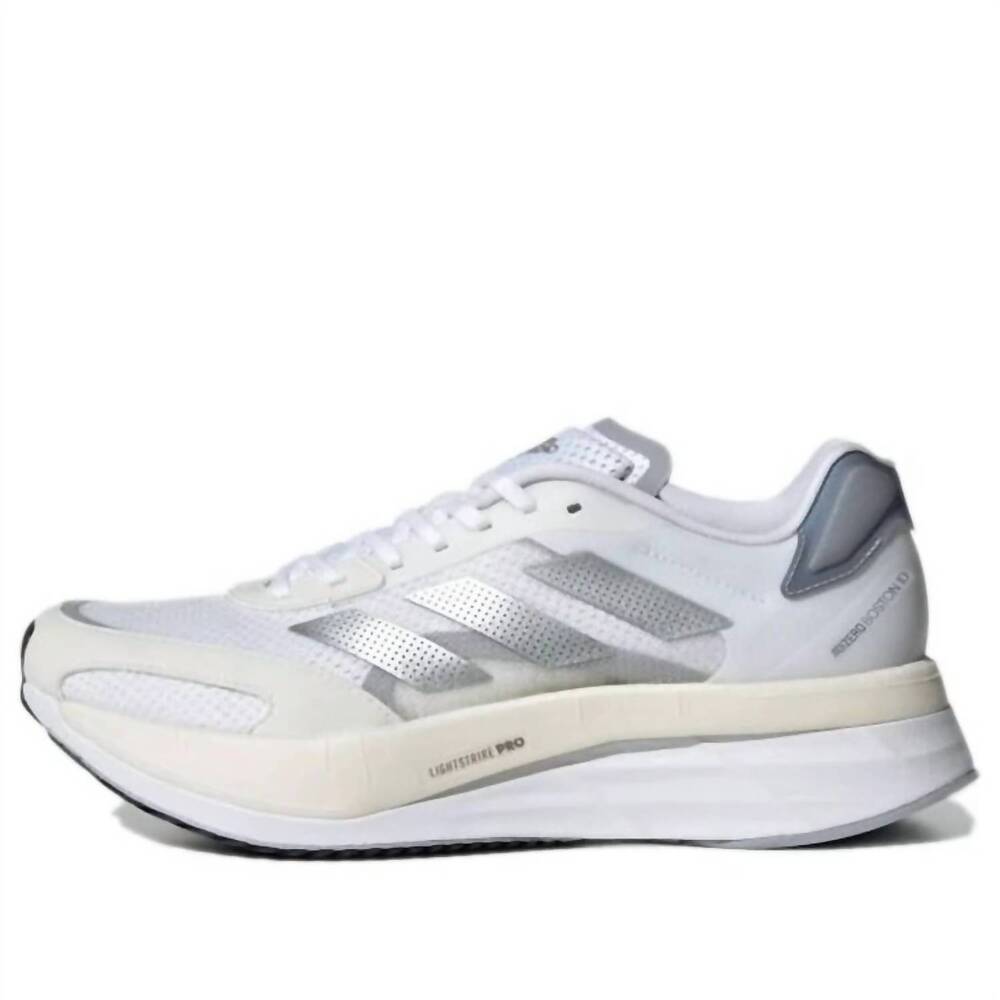 NEW ADIDAS women's adizero boston 10 sneakers in white silver metallic